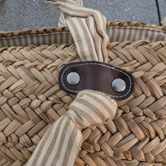 Cappelli Straworld Tan Woven Tote Bag with Striped Fabric Handles - Picture 2 of 7